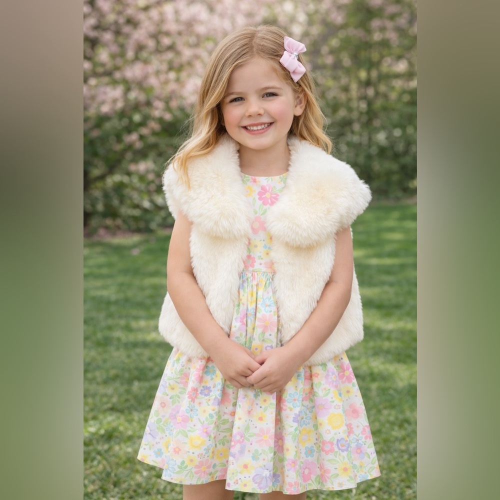 Baby Sara Ivory Faux Fur Little Girls Toddler Vest Bolero Shawl Easter 4T NWT - Picture 3 of 3